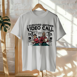 Hanged Up T-Shirt mockup - I Survived Another Video Call (CG5018) [dynamic_lifestyle]