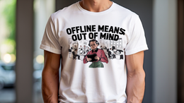 Man Wearing T-Shirt mockup - Offline Means Out Of Mind (CG4527) [dynamic_lifestyle]