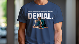 Heather Navy front view - RECORD REVENUE. RECORD LAYOFFS. RECORD DENIAL. (CG7996) [printify_variant:Heather Navy]