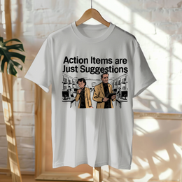 Hanged Up T-Shirt mockup - Action Items Are Just Suggestions (CG4100) [dynamic_lifestyle]