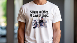 Man Wearing T-Shirt mockup - 5 DAYS IN OFFICE, 0 DAYS OF LOGIC (CG4720) [dynamic_lifestyle]