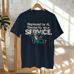 Hanged Up T-Shirt mockup - REPLACED BY AI. THANKS FOR YOUR SERVICE. (CG7675) [dynamic_lifestyle]