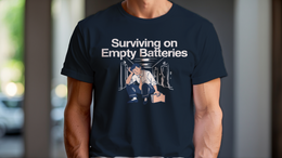Man Wearing T-Shirt mockup - Surviving On Empty Batteries (CG5898) [dynamic_lifestyle]