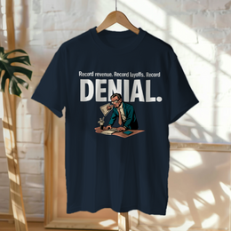 Hanged Up T-Shirt mockup - RECORD REVENUE. RECORD LAYOFFS. RECORD DENIAL. (CG7996) [dynamic_lifestyle]