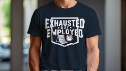 Man Wearing T-Shirt mockup - Exhausted But Employed (CG2285) [dynamic_lifestyle]