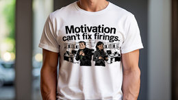 Man Wearing T-Shirt mockup - Motivation Can’t Fix Firings (CG3369) [dynamic_lifestyle]