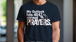 Man Wearing T-Shirt mockup - My Outlook has 4847 unread prayers. (CG3913) [dynamic_lifestyle]