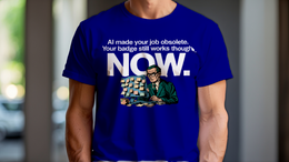 Navy front view - AI MADE YOUR JOB OBSOLETE. YOUR BADGE STILL WOR... (CG8005) [printify_variant:Navy]