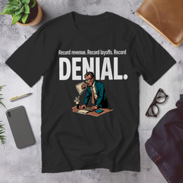 Desk/Office Scene mockup - RECORD REVENUE. RECORD LAYOFFS. RECORD DENIAL. (CG7996) [dynamic_lifestyle]