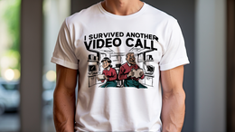 Man Wearing T-Shirt mockup - I Survived Another Video Call (CG5018) [dynamic_lifestyle]