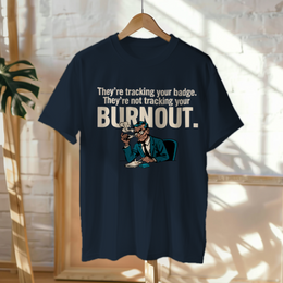 Hanged Up T-Shirt mockup - THEY'RE TRACKING YOUR BADGE. THEY'RE NOT TRACKI... (CG8014) [dynamic_lifestyle]