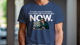 Heather Navy front view - AI MADE YOUR JOB OBSOLETE. YOUR BADGE STILL WOR... (CG8005) [printify_variant:Heather Navy]
