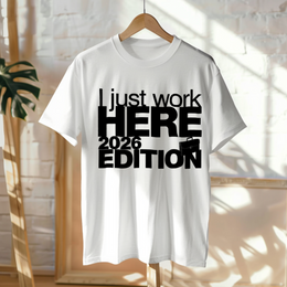 Hanged Up T-Shirt mockup - I Just Work Here 2026 Edition (CG251) [dynamic_lifestyle]