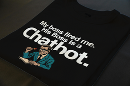 Folded T-Shirt mockup - MY BOSS FIRED ME. HIS BOSS IS A CHATBOT. (CG7684) [dynamic_lifestyle]
