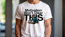 Man Wearing T-Shirt mockup - Motivation Won’t Clear This (CG2326) [dynamic_lifestyle]
