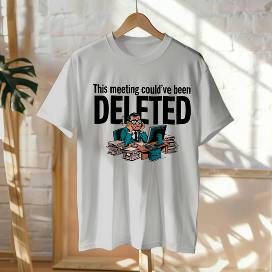 Hanged Up T-Shirt mockup - This Meeting Could've Been Deleted (CG5194) [dynamic_lifestyle]