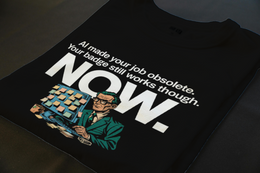 Folded T-Shirt mockup - AI MADE YOUR JOB OBSOLETE. YOUR BADGE STILL WOR... (CG8005) [dynamic_lifestyle]