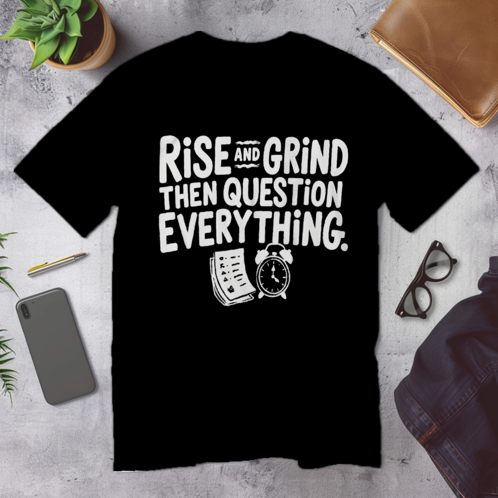 Rise and grind then question everything | Corporate Grind Tee