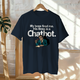 Hanged Up T-Shirt mockup - MY BOSS FIRED ME. HIS BOSS IS A CHATBOT. (CG7684) [dynamic_lifestyle]