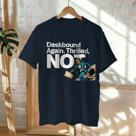 Hanged Up T-Shirt mockup - Deskbound Again. Thrilled, Not. (CG3651) [dynamic_lifestyle] | v=1776104621462